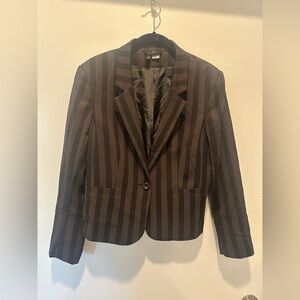 Black on soft black Striped Women's single button Blazer